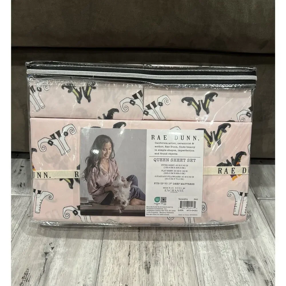 Rae Dunn WITCH SHOES Halloween Queen Bed Sheet Set WICKED NWT